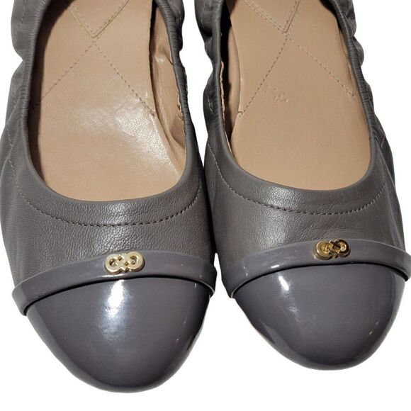 Cole Haan Elsie Ballet Flat Shoes Womens 8B Patent Cap Toe Gray Soft Leather - Picture 3 of 14
